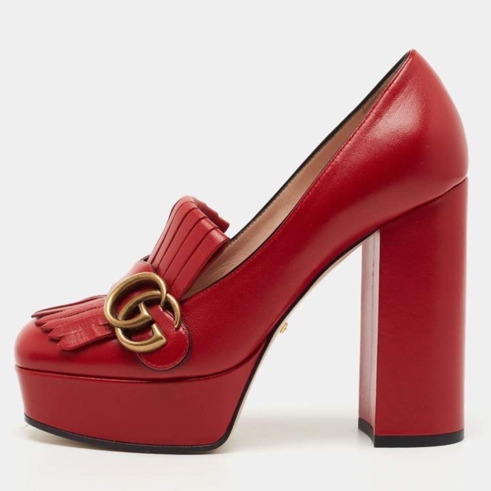 Gucci Marmont Fridge Red Platform High Heels Loafers
